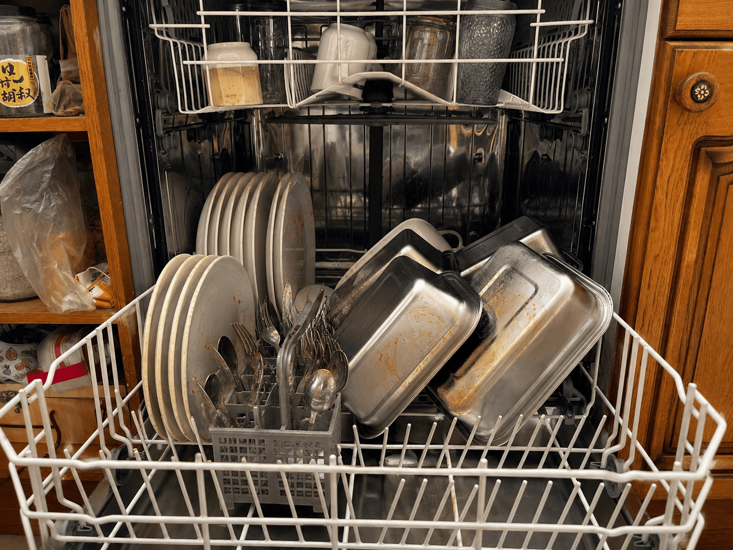 Loopware stainless steel containers loaded in the dishwasher.