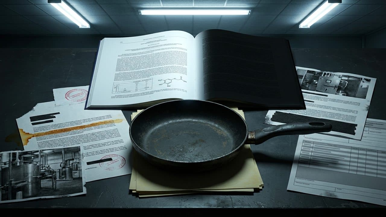 The Redacted Dossier (Grid Collage) illustration showing Regulatory Void and Unseen Risk and Cookware and Blank Disclosure...