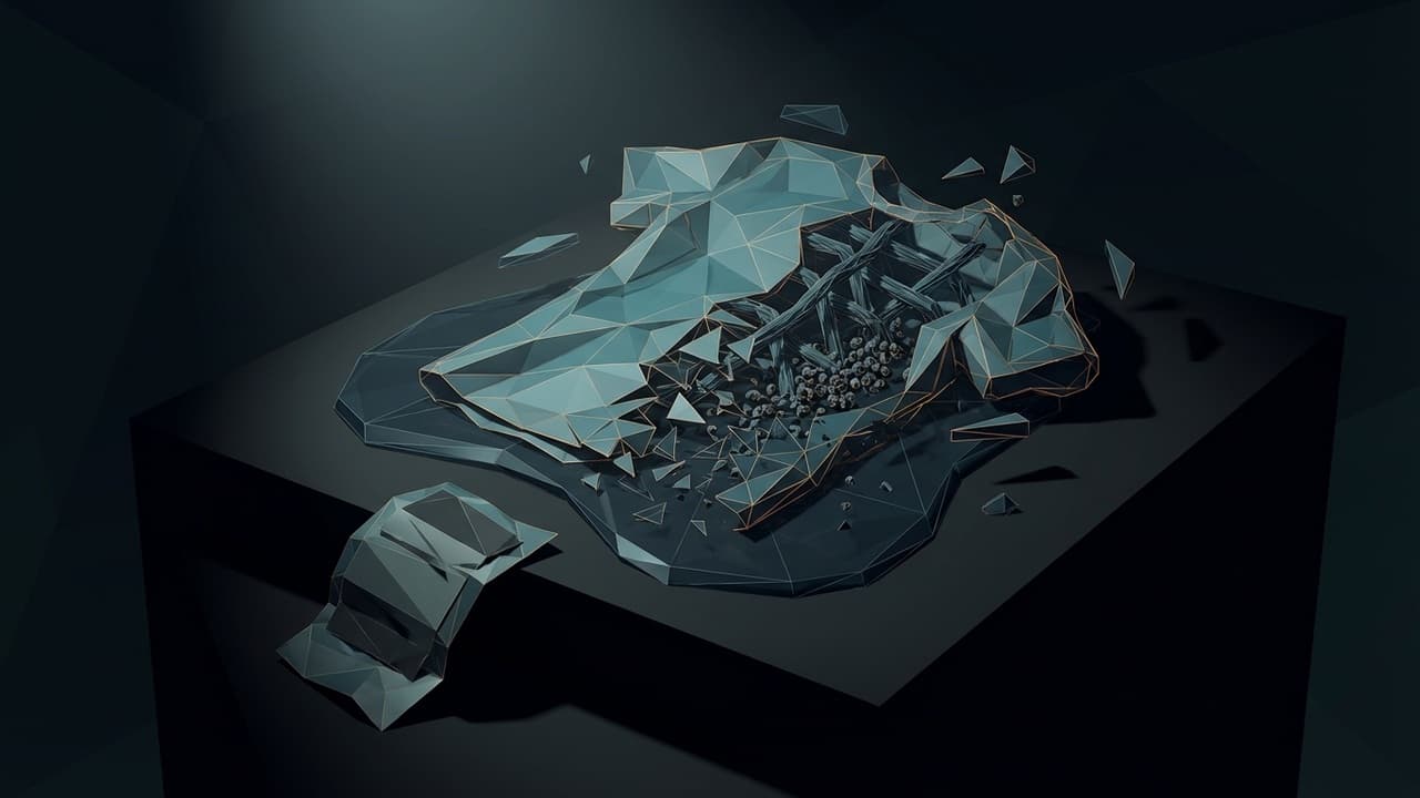 The Forensic Specimen (Low Poly) illustration showing Persistent Fibers and False Degradation for report The Search