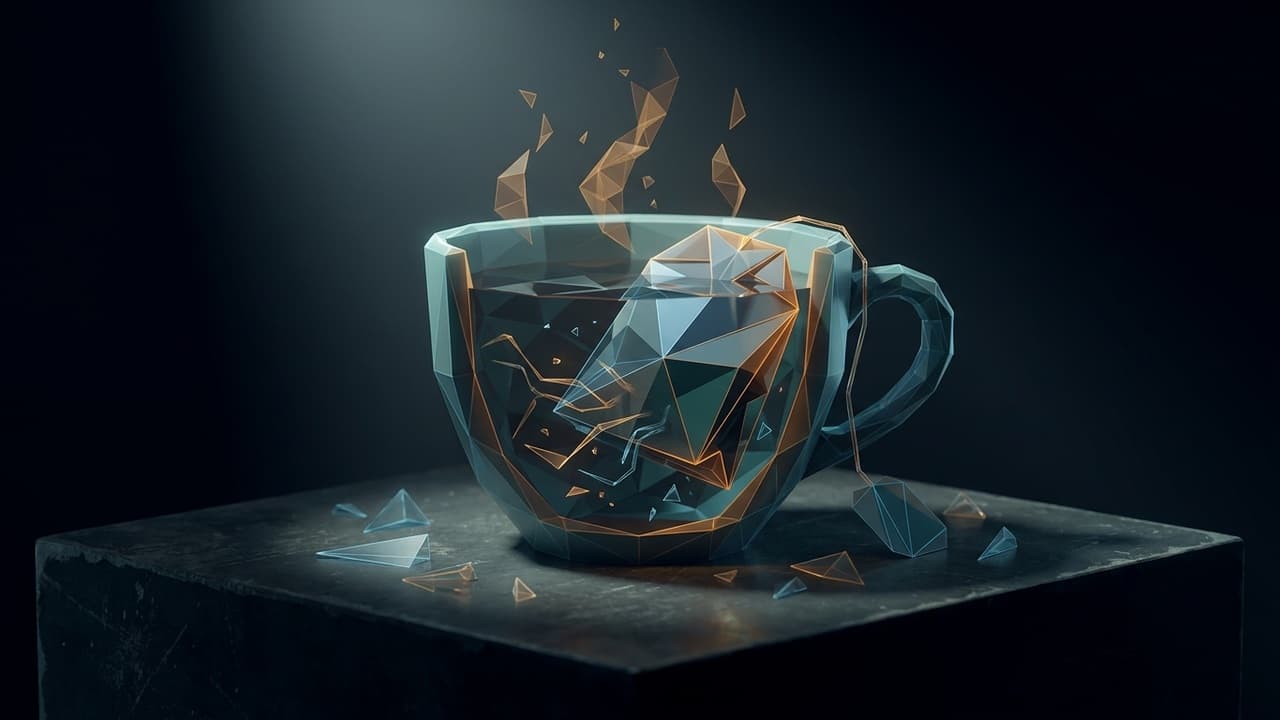 The Forensic Specimen (Low Poly) illustration showing Contaminated Teacup and Hidden Plastic for report What the box won't...