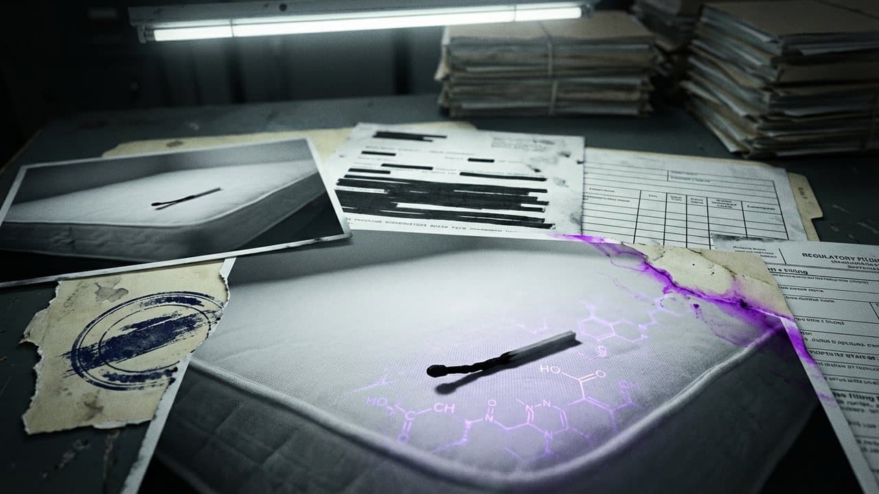 The Redacted Dossier (Grid Collage) illustration showing Flawed Safety Test and Hidden Chemicals for report The Fire Test