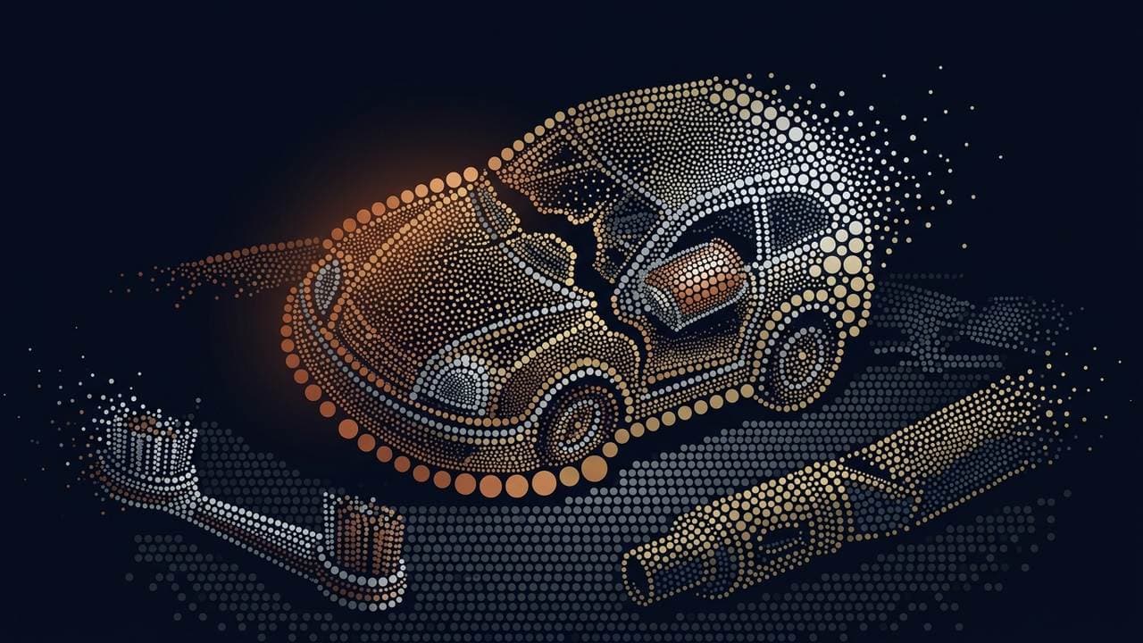The Dissolution (Pointillism) illustration showing Sealed Obsolescence and Electronic Waste for report The Battery You Can...