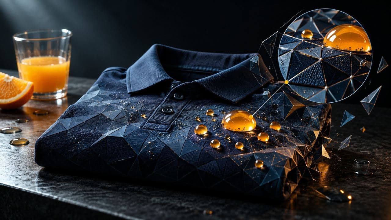 The Forensic Specimen (Low Poly) illustration showing stain-resistant school uniform clue for report ‘Stain-resistant’ on ...