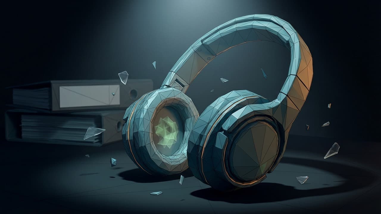 The Forensic Specimen (Low Poly) illustration showing Headphone and Unseen Migration for report The Accidental Patch