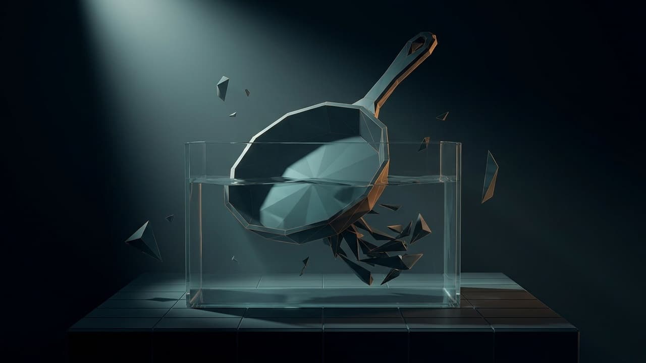 The Forensic Specimen (Low Poly) illustration showing Pan and Label and Hidden Threat for report The Nonstick Inheritance