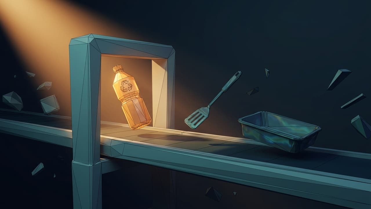 The Forensic Specimen (Low Poly) illustration showing Recycled Material Blindspot for report The Recycled-Plastic Catch