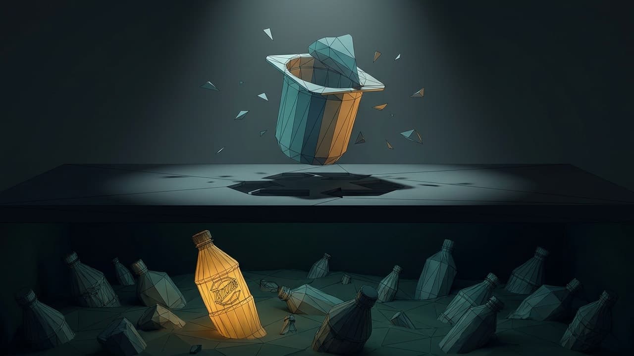 The Forensic Specimen (Low Poly) illustration showing Plastic Permanence and Abyssal Archive for report The Bottle That Ou...