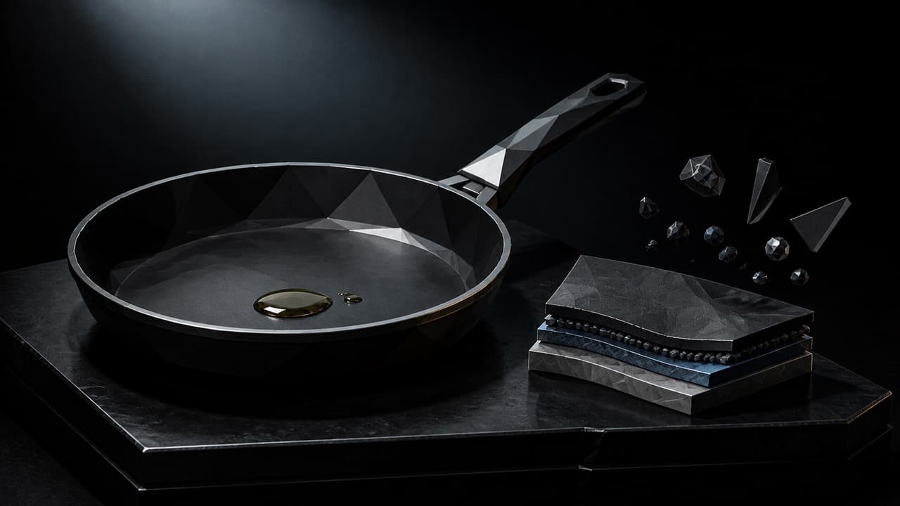 The Forensic Specimen (Low Poly) illustration showing low-oil cooking same non-stick for report Low-Oil Cooking Is Not the...