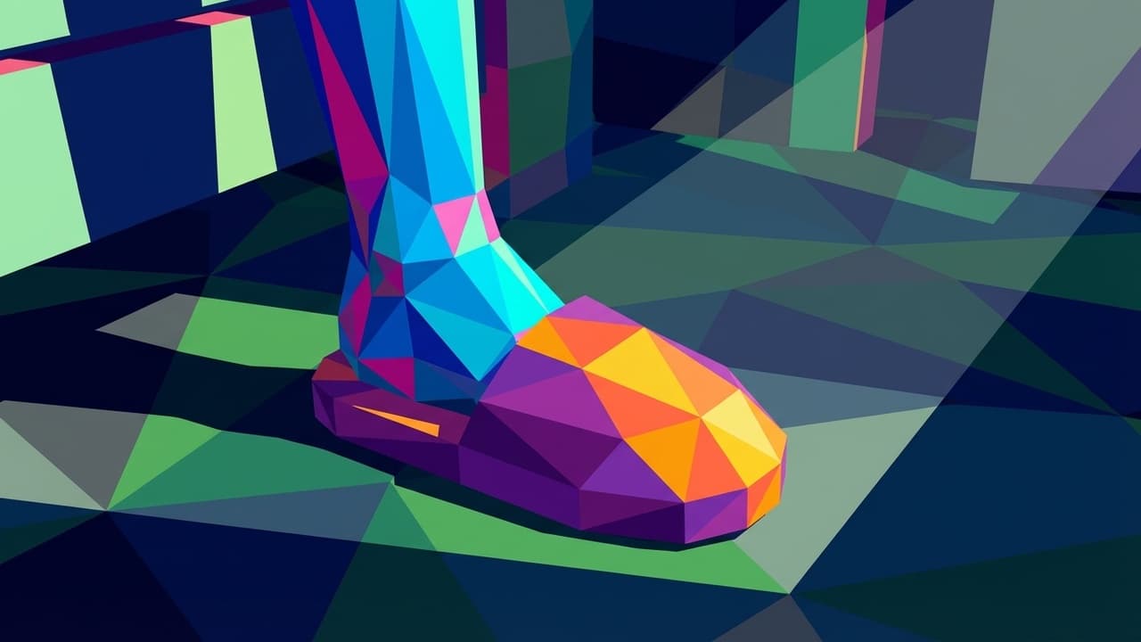 The Facet (Low Poly) illustration showing Bare foot and synthetic slipper and subtle haze for report The Slipper Problem