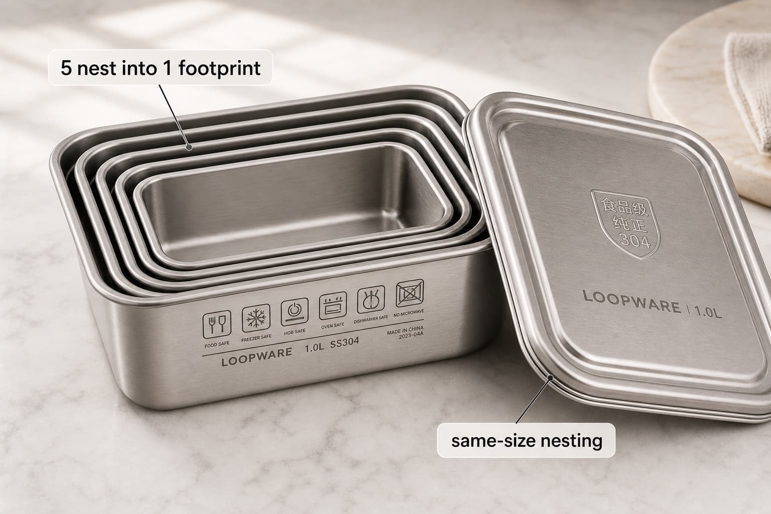 Annotated Loopware same-size nesting containers