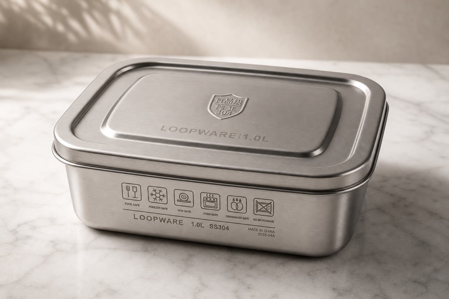 Loopware stainless steel food container with stainless lid